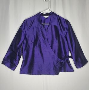 Erena Silk Wrap Top Womens Petite 8P Metallic Purple 3/4‎ Whimsy Party Luxury
